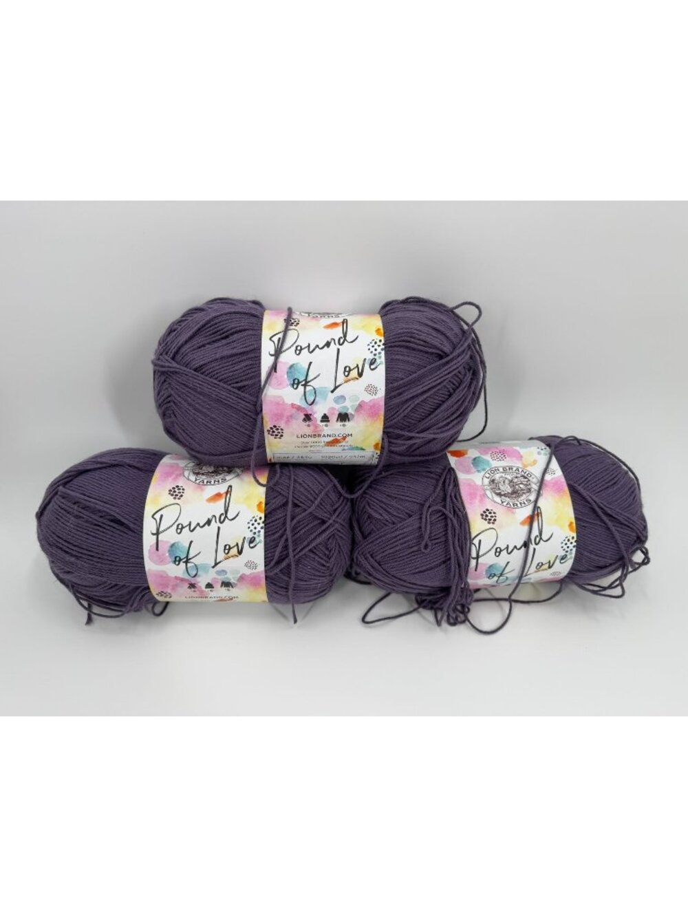 3 Skeins Lion Brand Yarn Pound of Love Thistle Weight 4 1020 yd 16 oz Color 145T